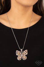 Load image into Gallery viewer, EMPIRE DIAMOND EXCLUSIVE FAME AND FLUTTER - MULTI IRIDESCENT ORANGE RHINESTONE SILVER BUTTERFLY NECKLACE - EMPIRE EXCLUSIVE - PAPARAZZI