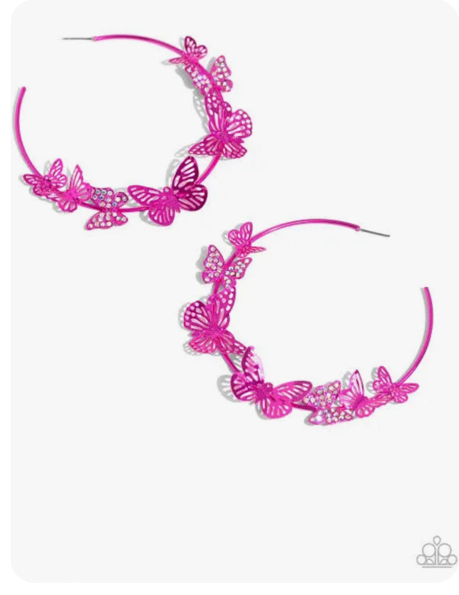 Shimmery Swarm Pink Earrings Hoops