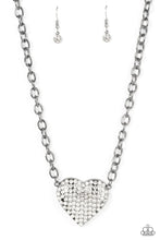 Load image into Gallery viewer, HEARTBREAKINGLY BLINGY - BLACK GUNMETAL WHITE RHINESTONE HEART NECKLACE - PAPARAZZI
