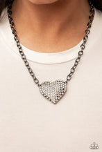 Load image into Gallery viewer, HEARTBREAKINGLY BLINGY - BLACK GUNMETAL WHITE RHINESTONE HEART NECKLACE - PAPARAZZI
