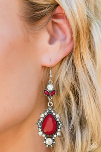 CONVENTION EXCLUSIVES SELFIE-ESTEEM - RED BEAD SILVER EARRINGS - PAPARAZZI 2022