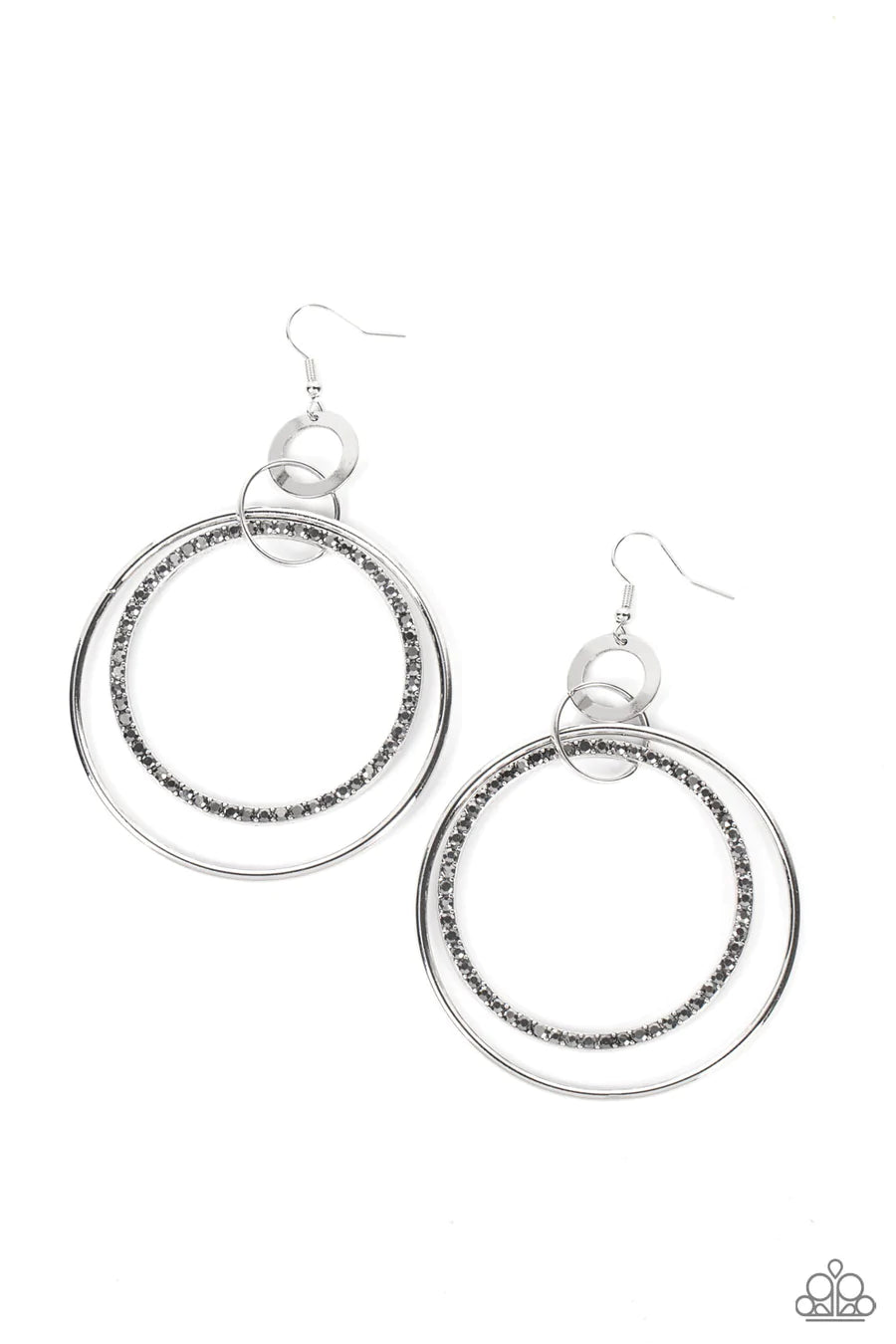 HAUTE HYSTERIA - SILVER HEMATITE RHINESTONE CIRCLE EARRINGS - PAPARAZZI SUMMER PARTY PACK 2022 EXCLUSIVE