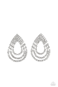 CONVENTION EXCLUSIVES TAKE A POWER STANCE - WHITE RHINESTONE TEARDROP POST EARRINGS - PAPARAZZI 2022