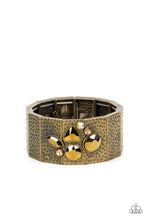 Load image into Gallery viewer, CONVENTION EXCLUSIVE FLICKERING FORTUNE - BRASS AURUM GEM IRIDESCENT RHINESTONE STRETCHY BRACELET - PAPARAZZI 2022 CONVENTION EXCLUSIVES
