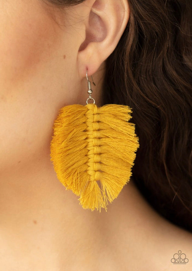 Paparazzi Earrings Knotted Native Yellow