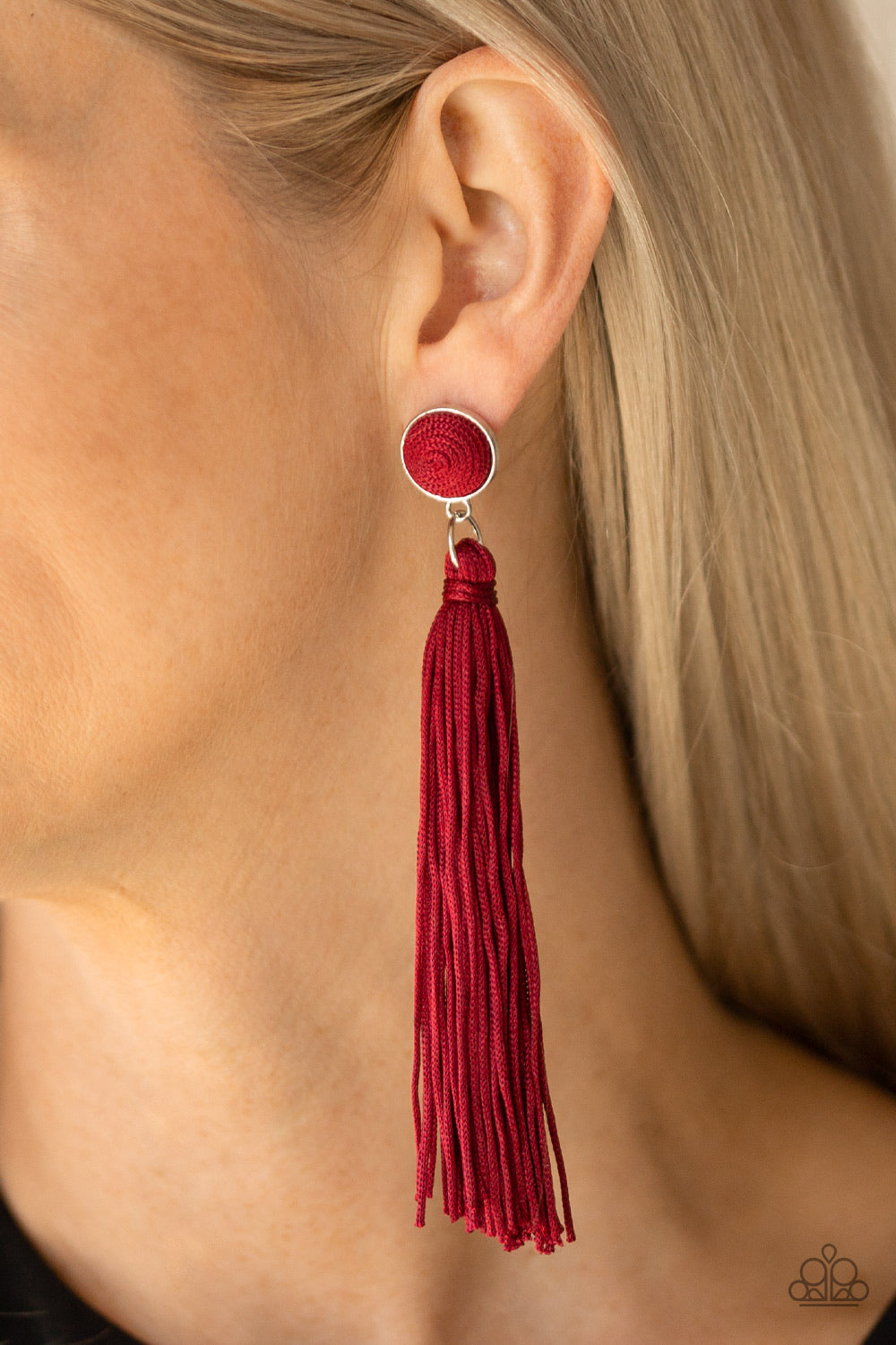 Paparazzi Earrings Tightrope Tassel - Red