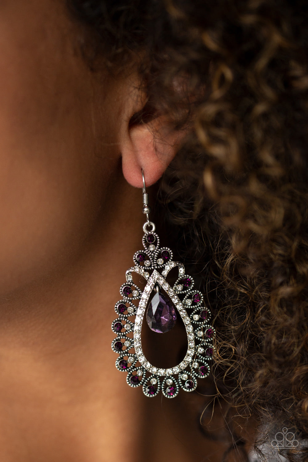 Paparazzi Earrings All About Business - Purple