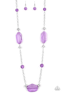 paparazzi necklace  Crystal Charm - Purple Beads - Silver Chain Necklace