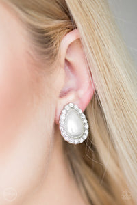 Paparazzi Earrings Dapper Dazzle - White Clip-On