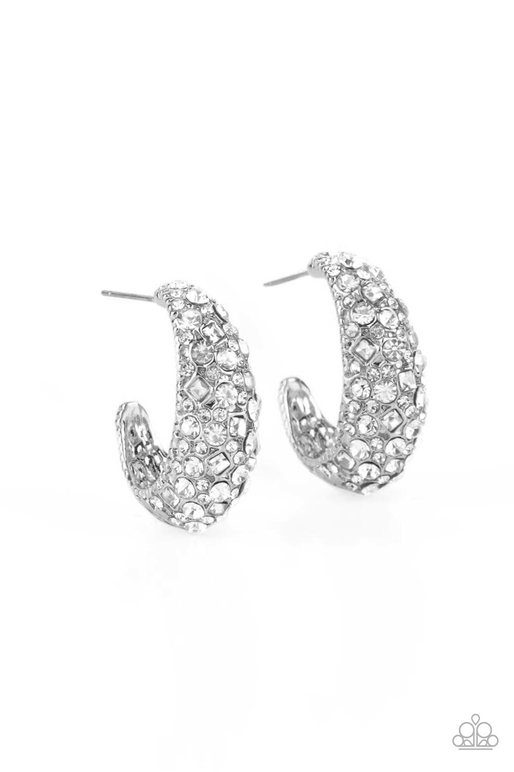 Glamorously Glimmering -White hoop earrings