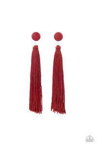 Paparazzi Earrings Tightrope Tassel - Red