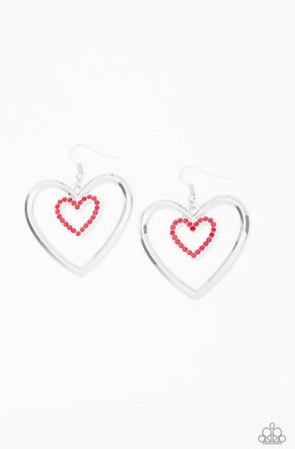 Paparazzi Earrings Heart Candy Couture Red