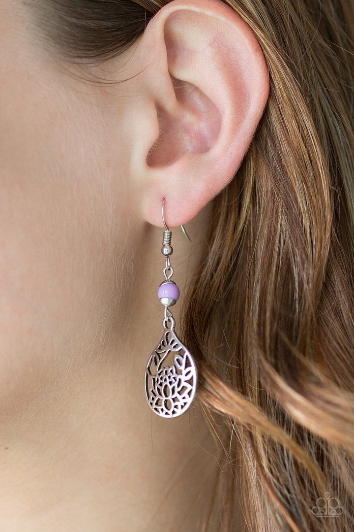 paparazzi earring  In Bloom - Purple Bead - Silver